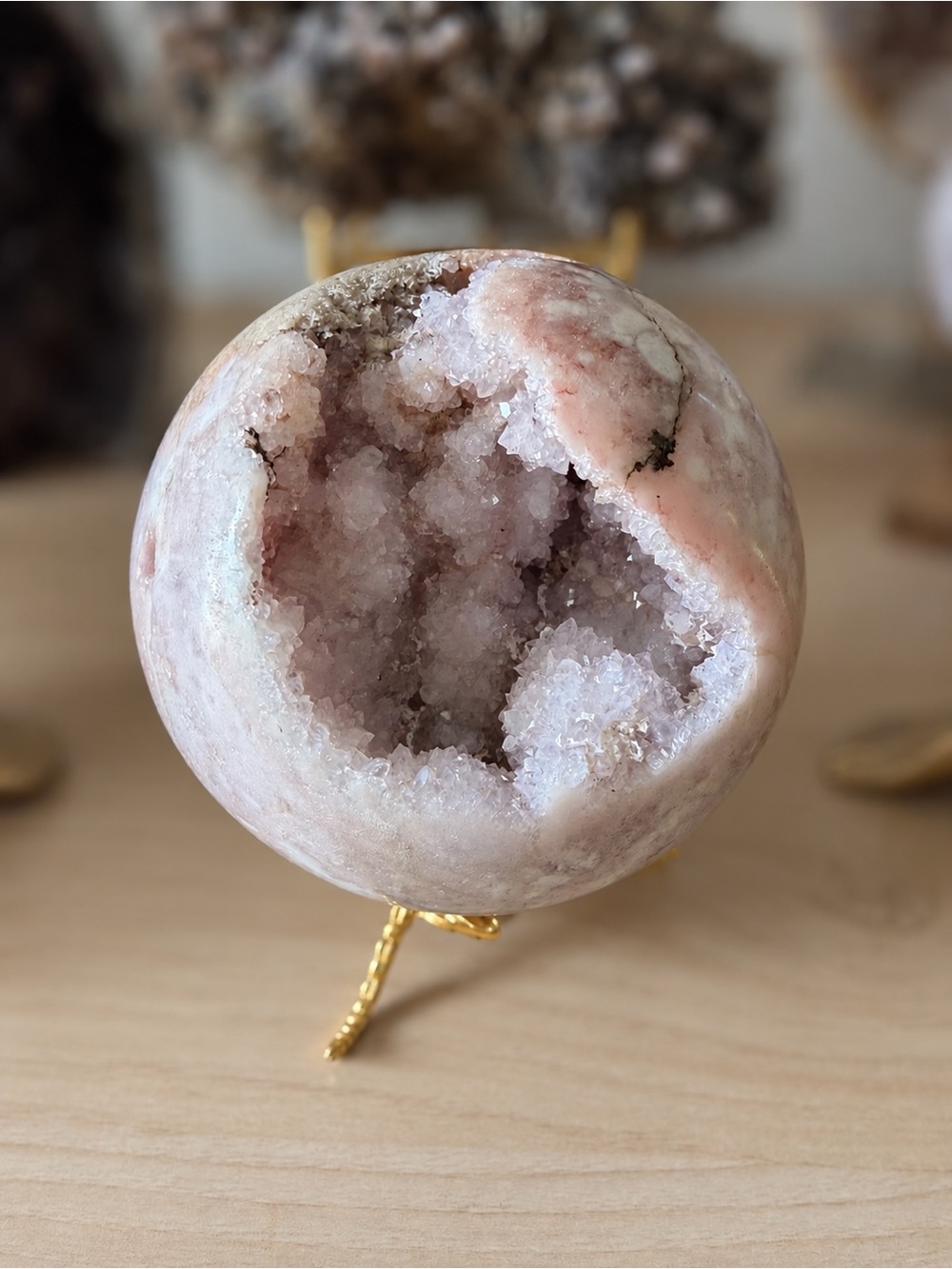 Gorgeous Pink Amethyst 94mm Druzy Cave Natural Crystal Sphere